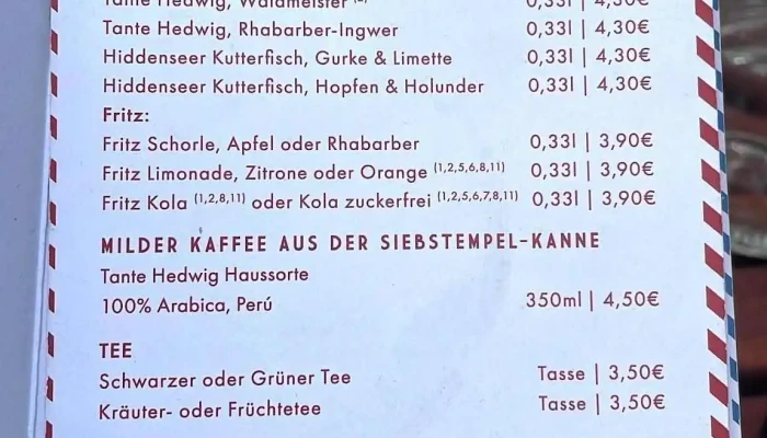 Baekkeri Im Das Rote Haus Speisekarte - Insel Hiddensee