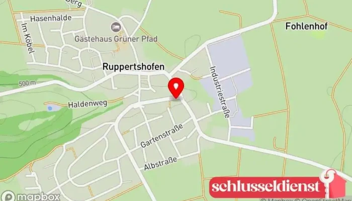 Karte von Bauflaschnerei Bauer Metallverarbeitungsunternehmen, Dachrinnenservice, Handwerk, Gerüstbauservice in Ruppertshofen