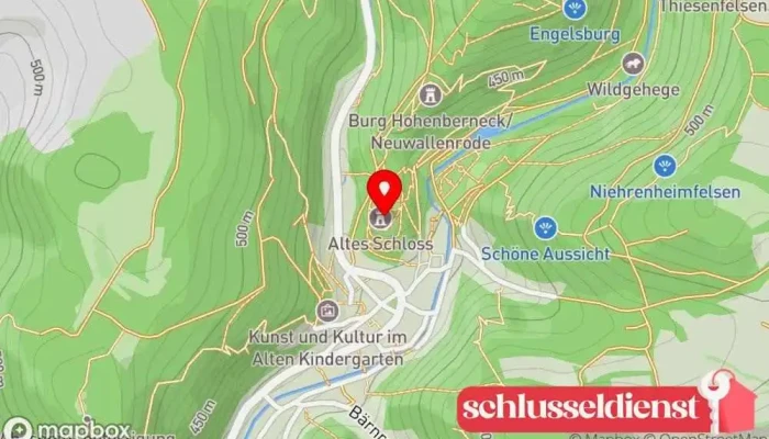Karte von Burgruine Altes Schloss Historische Sehenswürdigkeit in Deutschland