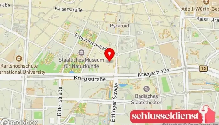 Karte von Der Schuster Schlüsseldienst Schlüsselduplikationsdienst, Autoelektrikdienst, Schuhreparatur-Geschäft in Karlsruhe