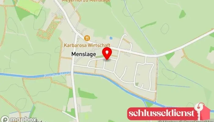 Karte von Dienstleistungen Wiese Hausmeisterservice, Zaunbauer, Bodenleger, Handwerk, Haushaltshilfe, Hausreinigungsdienst, Gartenbauer, Wäscherei, Zeltverleih, Entsorgungsunternehmen in Menslage