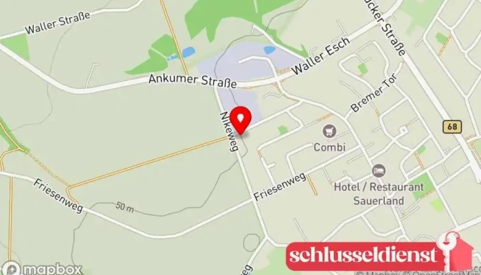 Karte von Gebr. Rechtien Metallverarbeitungs GmbH Metallverarbeitungsunternehmen, Maschinenwerkstatt, Metallwarenhändler, Werkzeughersteller in Alfhausen