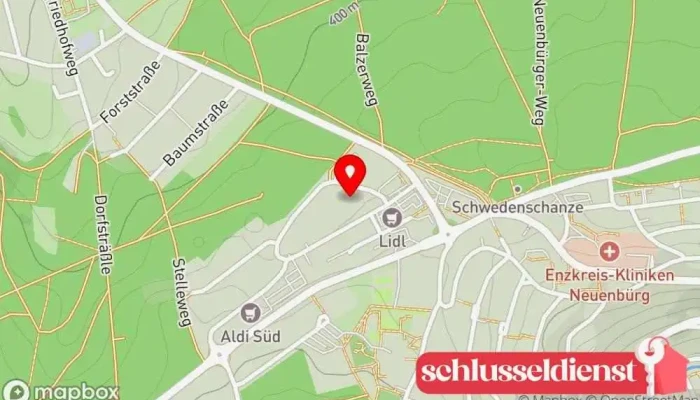 Karte von Holz Sicherheitstechnik - Schlüsseldienst Schlüsselduplikationsdienst, Fachhandel für Einbruchalarmsysteme, Videoüberwachung, Schlüsselnotdienst, Eisenwarenhändler, Schlüsseldienst, Sicherheitsdienst in Neuenbürg