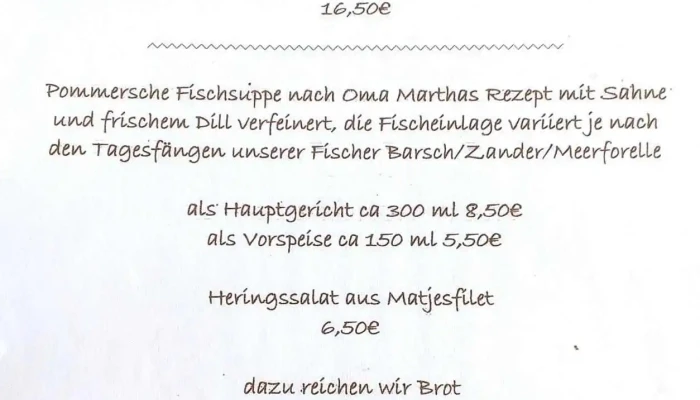Kleine Brise Hafen Glowe -  Speisekarte - Glowe