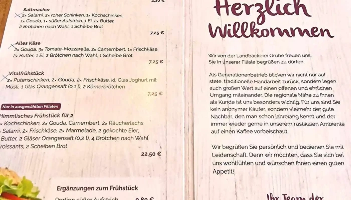 Landbackerei Grube Speisekarte - Lamspringe