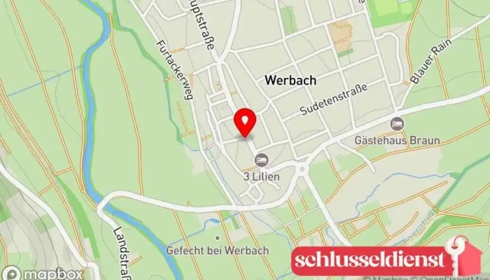 Karte von Metallwerkstatt Huhler Metallbauunternehmen, Metallverarbeitungsunternehmen, Metallwerkstatt, Geländeranbieter, Treppenbauunternehmen, Stahlbauunternehmen in Werbach