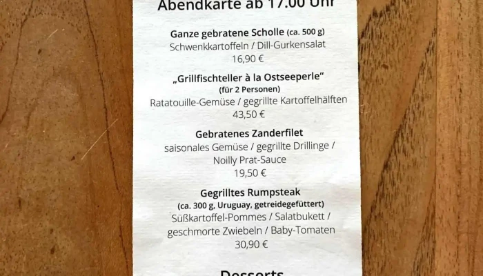 Restaurant Hotel Ostseeperle Glowe Auf Rugen Speisekarte - Glowe