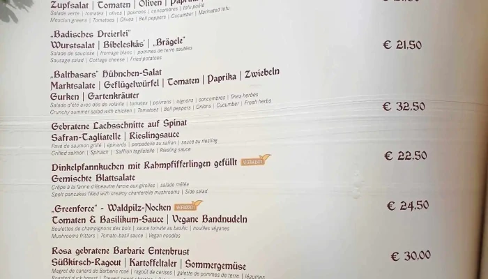 Restaurant Schloss Balthasar -  Speisekarte - Rust