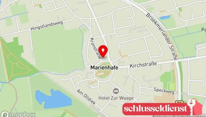 Karte von Sandomir Garten- und Sicherheitstechnik GmbH Schlüsselduplikationsdienst, Videoüberwachung, Garten, Rasenmäher-Reparaturdienst, Rasenmäher-Fachhandel, Schlossgeschäft, Sicherheitstechnikfachgeschäft in Marienhafe