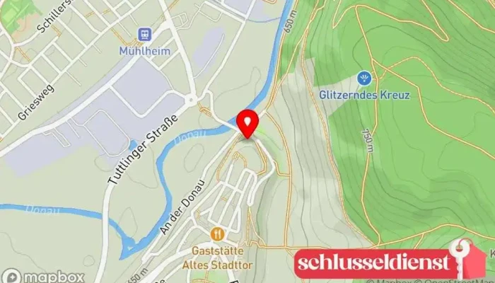 Karte von Schloss Mühlheim (Hinteres Schloss) Historische Sehenswürdigkeit in Mühlheim an der Donau