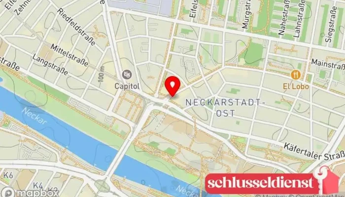 Karte von SCHLÜSSELDIENST - UHR SERVICE Schlüsseldienst in Mannheim