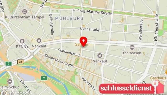 Karte von Schlüsseldienst West Schlüsseldienst in Karlsruhe