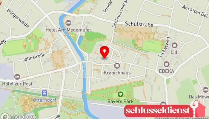Karte von Schuh- u. Schlüsseldienst - Otterndorf Schlüsseldienst, Berater, Glasgravur-Service, Schlossgeschäft, Stempelgeschäft, Schleifdienst, Schuhreparatur-Geschäft, Schuhputzservice, Schildergeschäft, Geschäft in Otterndorf