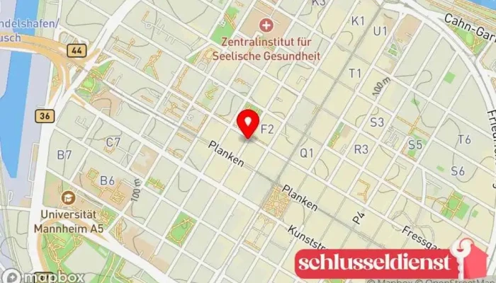 Karte von SK Schlüsseldienst Mannheim - Stefan Kiefer Schlüsseldienst in Mannheim