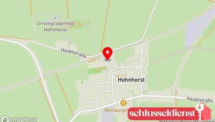 Karte von Tischlerei Martin Förster Möbeltischler, Zimmermann, Türfachhandel, Trockenbauunternehmen, Auftragnehmer für den Innenausbau, Treppenbauunternehmen, Wintergartenbauer, Fensteranbieter in Hohnhorst
