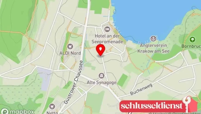Karte von Touristinformation Krakow am See Touristeninformation, Wohnungsvermietungsagentur in Krakow am See