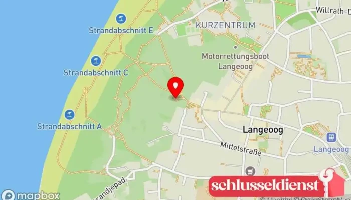 Karte von Wasserturm Historische Sehenswürdigkeit, Museum für Lokalgeschichte, Museum, Aussichtsplattform, Sehenswürdigkeit in Langeoog