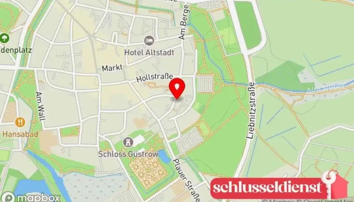 Karte von Worzfeld Schließtechnik Schlüsseldienst, Briefkastenanbieter, Tresor- und Geldschrankhändler, Sicherheitstechnikfachgeschäft in Güstrow